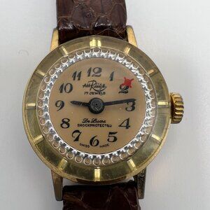 Vintage AH Riise Watch Womens Gold Tone Stainless Steel Swiss Made 17 Jewels